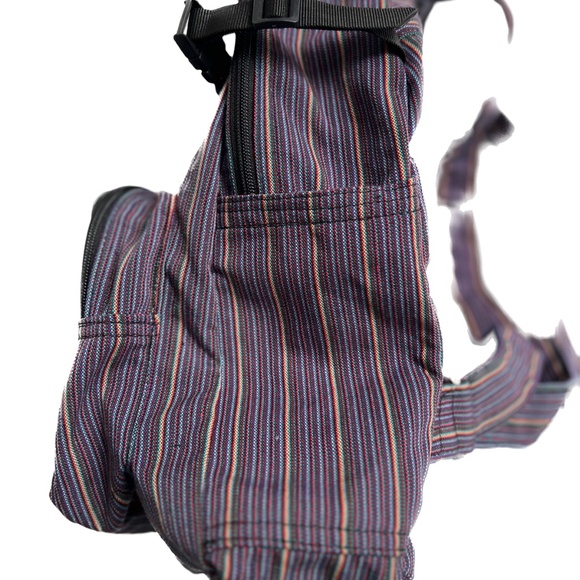 Sagada Weaving Backpack Handwoven Front Pockers Purple Red Striped Cotton - Picture 3 of 5